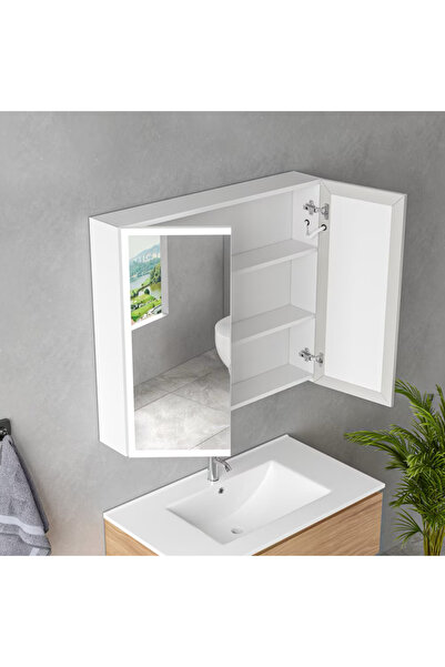 OEM Oglinda LED cu Dulap MODA 80x70 cm Alb Iluminare Perimetrala si Senzor Touch