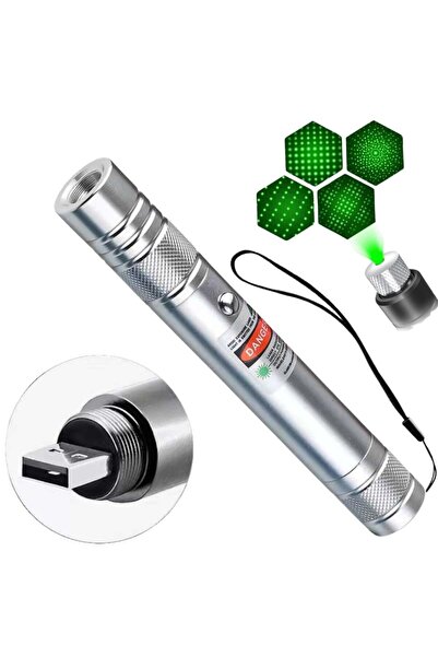 StartONTeam Professional Green Laser Pointer with Long Range, Light Show, Rechargeable, USB, Silver