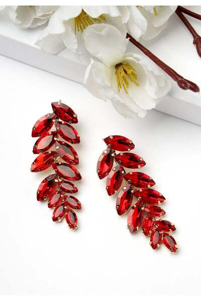 Avant-Garde Paris Red Leaf-Shaped Drop Earrings