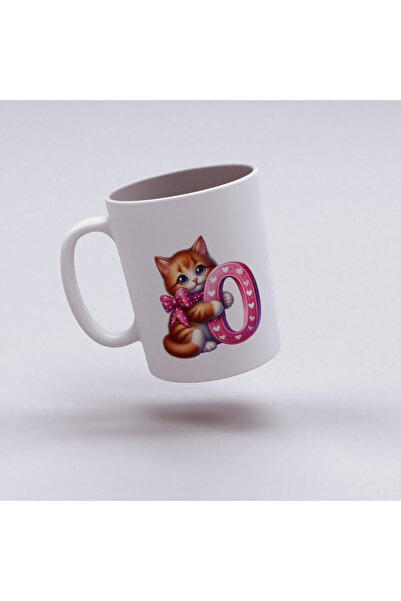 Kupa كوب بحرف O، كوب بتصميم قطة وردية لطيفة، هدية للأصدقاء والعائلة من البورسلين