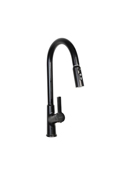 Trendy's Μπαταρία κουζίνας με αισθητήρα, συρόμενη κεφαλή ντους, μαύρη, TRENDY'S