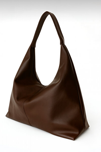 MY VİNTAGE Women's Coffee-Colored Oversized Shoulder Tote Bag with Large Volume