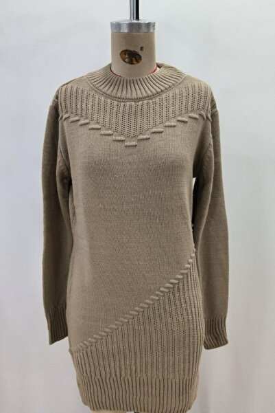 Mossta Μίνι Φόρεμα Πλεκτό Μακρυμάνικο Ριγέ - Μπεζ