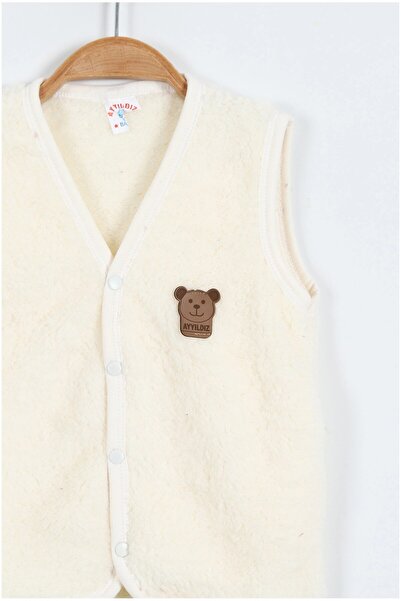 BEBENAZ Welsoftlu önden çıtçıtlı ayıcık armalı bebek peluş yelek