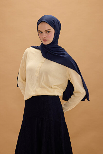 cs camellia scarf Şal din bumbac pieptănat din bambus - Albastru închis