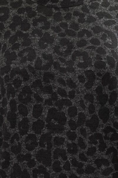 Stil Diva Büyük Beden Uzun Kollu Leopar Desenli Diz Üstü Elbise 285058