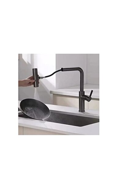 Trendy's Βρύση κουζίνας, με κινητό στόμιο και εξαγόμενο αεριστήρα με δύο λειτουργίες, μαύρο φινίρισμα