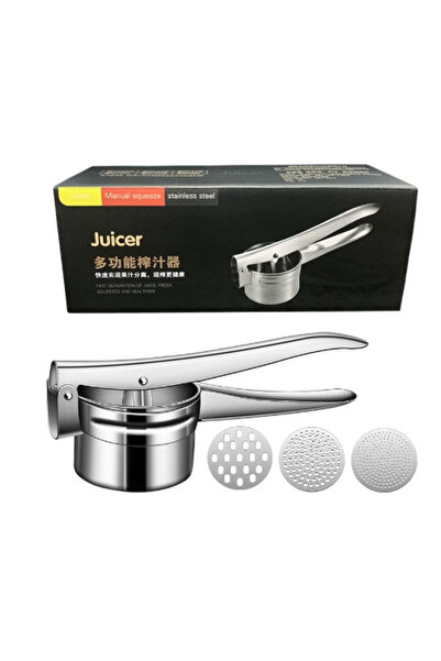 Flippy Presa Storcator pentru Fructe si Legume, Flippy, Zdrobitor Manual, Inox, 3 Discuri Interschimbabile,