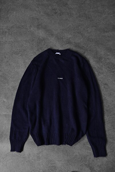 Slatra Ανδρικό πουλόβερ με λαιμόκοψη με κέντημα σε μπλε ναυτικό χρώμα, μεγάλου μεγέθους