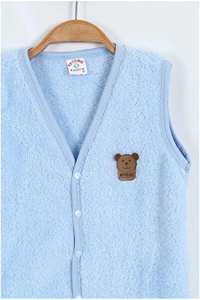 BEBENAZ Welsoftlu önden çıtçıtlı ayıcık armalı bebek peluş yelek