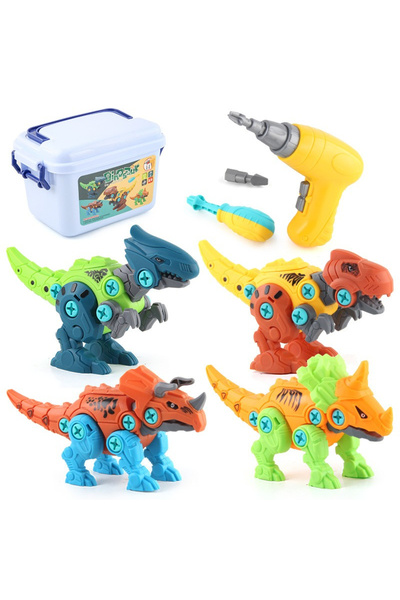 Flippy Set de Constructie/Asamblare, Flippy, 4 Dinozauri, cu Bormasina Electr...