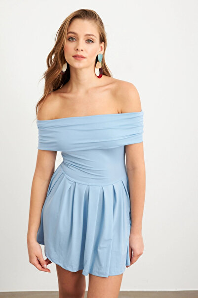 Cool & Sexy Rochie midi de damă albastră cu guler Madonna MON1262-1