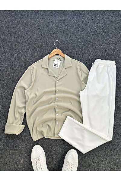tetramoda Ottoman Corduroy Fabric Regular Fit Men's Long Sleeve Shirt and Pants Set 2-Piece Set