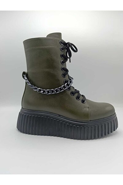 nostra shoes Chaina Hakiki Deri Bağcıklı Zincir Detaylı Kadın Bot - Sıcak Ast...