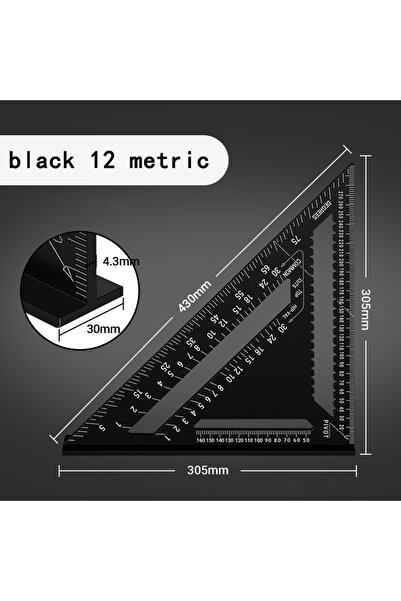 Choice10 مقياس مثلثي أسود من سبائك الألومنيوم، مقاس 12 متري، من دوتريو، لأعما...
