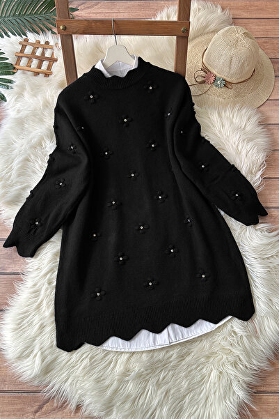 MODAQU Stone Detailed Soft Sweater Tunic - Black