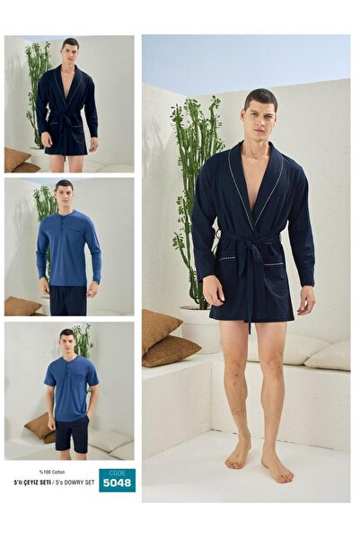 KLY PİJAMA طقم بيجامة رجالي مع شورت وثوب نوم مكون من 5 قطع في علبة هدايا