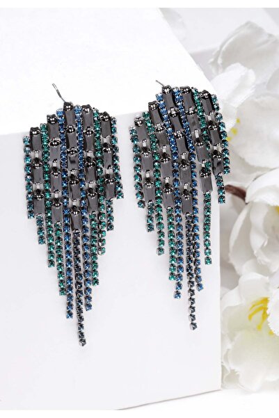 Avant-Garde Paris Crystal Studded Dangler Earrings In Blue