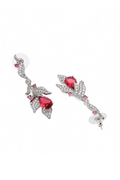 Avant-Garde Paris Red Leaf Motif Drop Earrings
