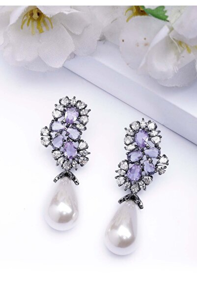 Avant-Garde Paris Cercei eleganți cu perlă mov