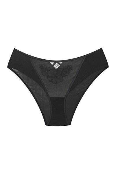 ESOTIQ Chiloți pentru femei din poliamidă netedă cu plasă brodată în față | B...