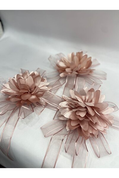 GÜRLEK TEKSTİL Pudra Gelin Bohçası Için Çiçek Motifli 3 Adet Bej Bohça Çiçeği...