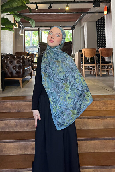 cs camellia scarf Paradise Kraş Şal - Yeşil Mavi