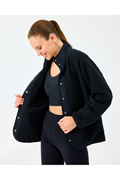 SKECHERS W Woven Detailed Pull Over Sherpa Kadın Siyah Mont S2520218-3817