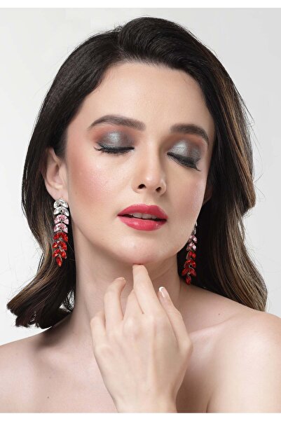 Avant-Garde Paris Long Drop Earrings With Sparkling Red Leaves