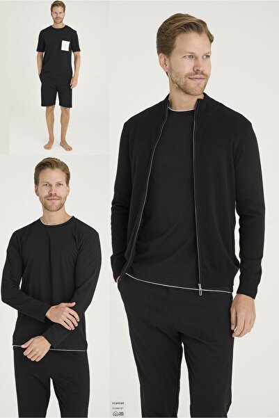 KLY PİJAMA طقم بيجامة رجالي KLY 5044 مصنوع من القطن 100٪ مع شورت وكارديجان تر...