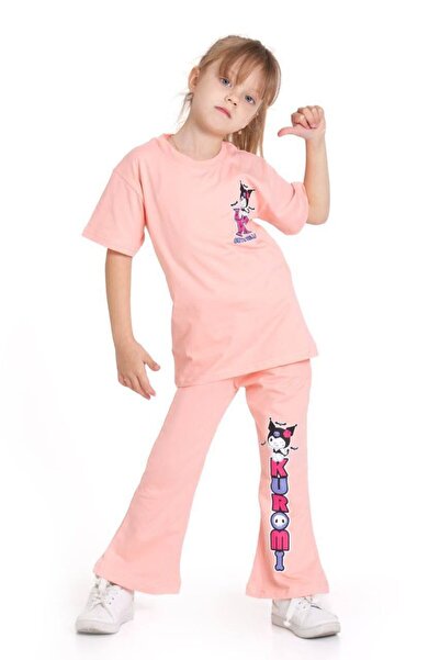 TR طقم طويل مكون من قطعتين للفتيات من كورومي آركا مطبوع بلون السلمون