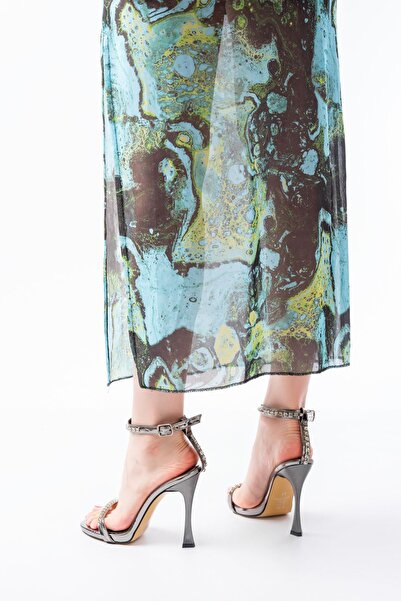 Budi A-30 Platinum Stone Accessory Platform Heeled Women's Slippers