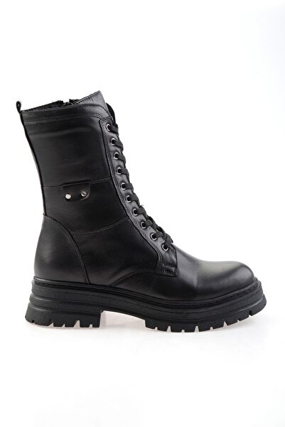 Bambi Siyah Hakiki Deri Kadın Bot & Bootie K02462040503