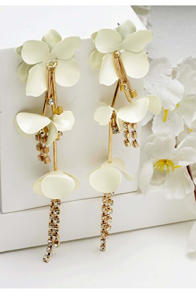 Avant-Garde Paris Long White Floral Earrings