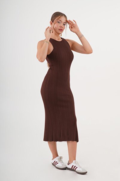 Hipo Trend Αμάνικο ελαστικό πλεκτό ύφασμα ελαφρύ Trend μακρύ φόρεμα μπορντό