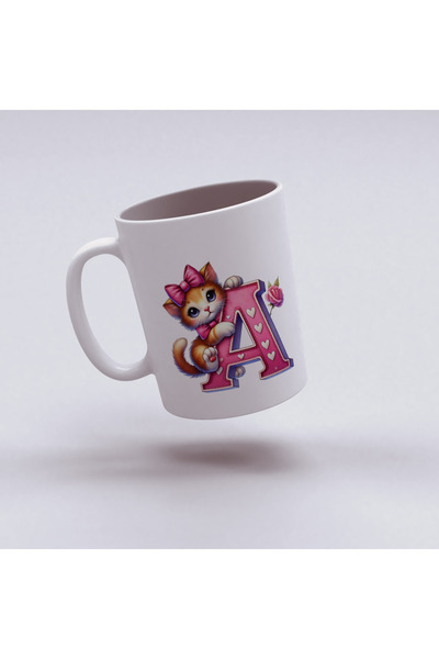 Kupa كوب بحرف A، كوب بتصميم قطة وردية لطيفة، هدية للأصدقاء والعائلة من البورسلين