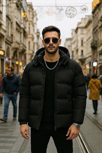 S&M CLOTHİNG New Season Men's Fiber-Filled & Waterproof Detachable Hooded Puffer Men's Coat