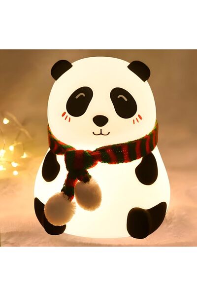 Chermik Çocuk Bebek Odası Panda Gece Lambası LED Işıklı Sevimli Figürlü Dokunmatik Silikon Pet Şarjlı