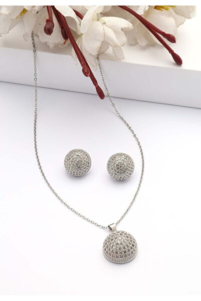 Avant-Garde Paris Sparkling Sphere Stud Earrings and Necklace Set