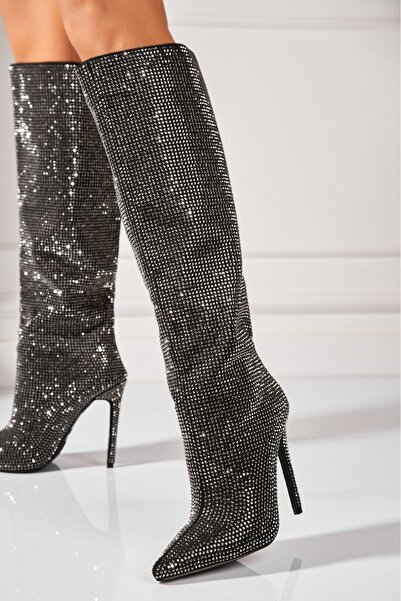 Joana Cizme cu toc înalt din piele neagră Kitty