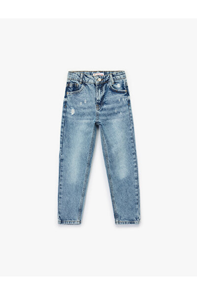 Koton Штани Mom Fit з бавовняного деніму з кишенями та потертими деталями