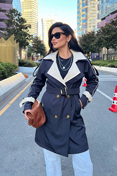 giyimmasalı Бондіт Тканина Дизайн Тренч - СИНІЙ