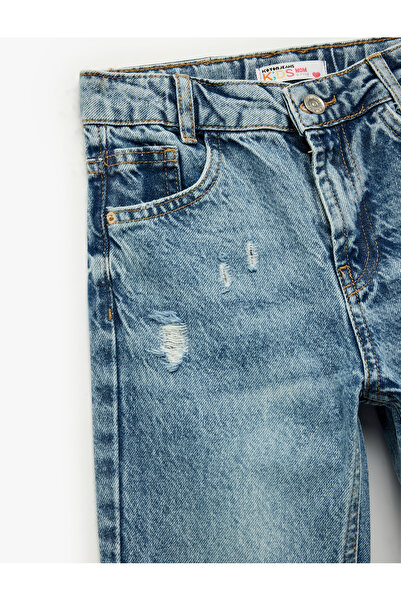 Koton Штани Mom Fit з бавовняного деніму з кишенями та потертими деталями