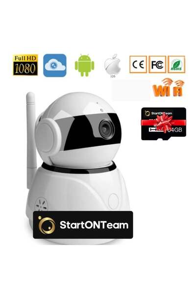 StartONTeam Cameră pentru bebeluși, Wifi, rotativă, senzor de mișcare, audio bidirecțional