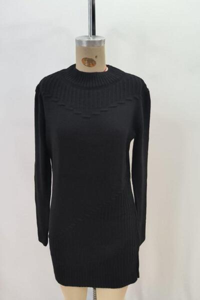 Mossta Μίνι Φόρεμα Πλεκτό Μακρυμάνικο Ζιλέτσιο - Μαύρο