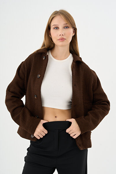 Danger Γυναικείο Μπουφάν Τεχνικό Μπουφάν Σχεδιαστικό Oversize Καφέ