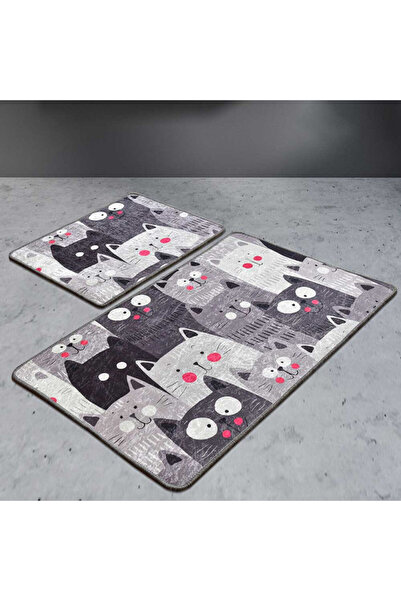 Chilai Home 359CHL2376 Bathroom Rug Set, 2 Piece, 100% Velvet Threads, Gray/Multicolor
