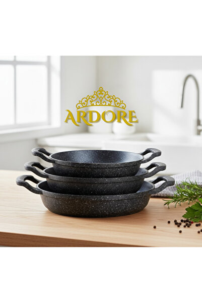 Ardore Siyah 3'lü Granit Döküm Sahan Seti Paslanmaz Çelik Sahan Tava Seti Yum...