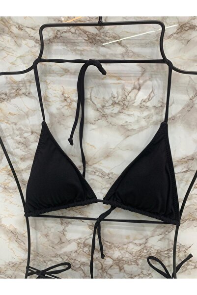 VAJESTO Kadın Siyah Likralı String Yandan Ve Boyundan Bağlama İpli Tanga Bikini Takım