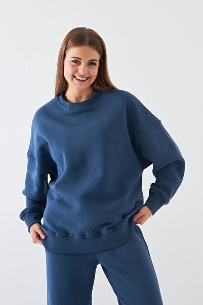 The Champ Clothing Unisex Oversize Sweatshirt Basic Marine – Ποδηλατική λαιμόκοψη, 3 κλωστές από ριχτόρινο φλις